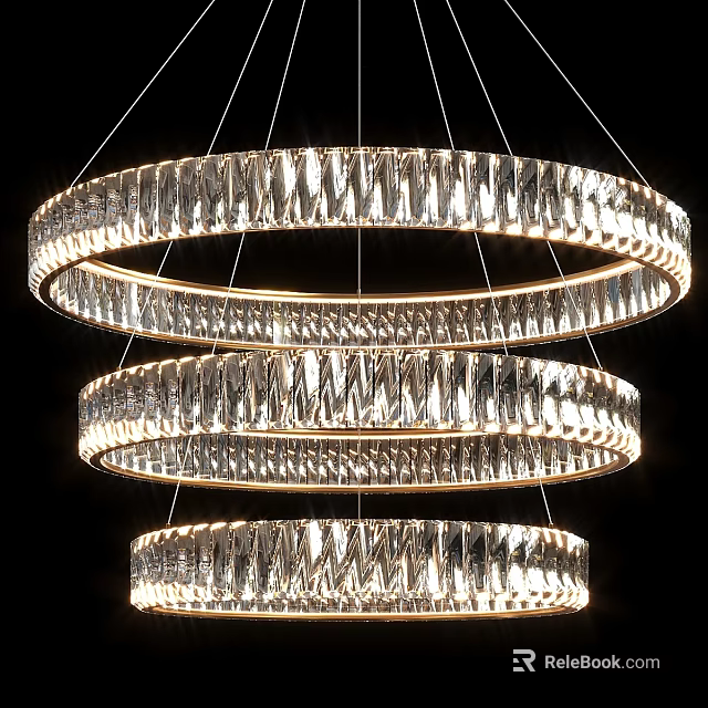 Elegant Modern Three Tiered Circular Crystal Chandelier With Sparkling Illuminated Design 3d model