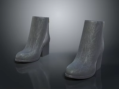 Stylish Gray Leather Ankle Boots With Sleek Block Heel For Daily Use 3d model
