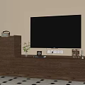 Wooden TV Stand with Drawers Including Wall Mounted TV Potted Plant Photo Frame Decorative Items