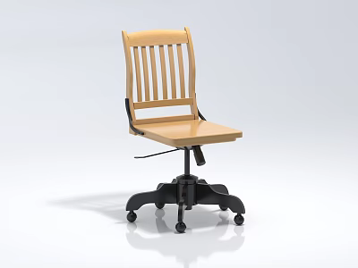 Wooden Casual Chair With Slatted Backrest And Adjustable Wheeled Base For Comfortable Home Office Use 3d model