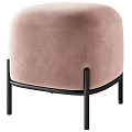 Beige Upholstered Ottoman With Black Metal Legs And Minimalist Design Style