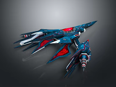 Futuristic Blue And Red Cosmic Spaceship With Sleek Design And Aerodynamic Wings 3d model