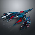 Futuristic Blue And Red Cosmic Spaceship With Sleek Design And Aerodynamic Wings