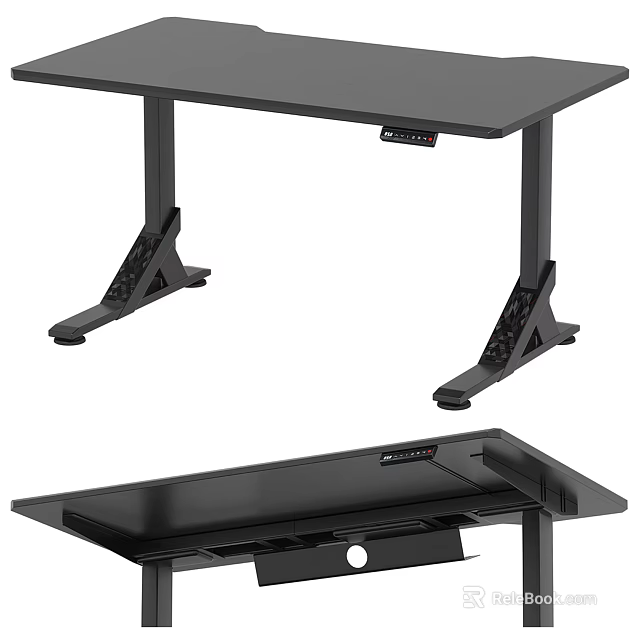 Modern Electric Height Adjustable Desk With Black Surface And Stable Metal Legs 3d model 