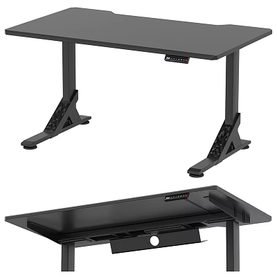 Modern Electric Height Adjustable Desk With Black Surface And Stable Metal Legs 3d model