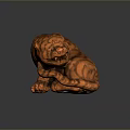 Curled Up Carved Orange Tiger Sculpture With Black Stripes And Fierce Expression