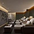 Modern SPA Sauna Interior With Comfortable Massage Chairs Side Tables And Circular Decor