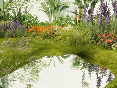 Garden Scene Meichen Grassland Green Planting Flowers Big Trees Tulip String Flowers Plants Orange Flowers Purple Painting Small White Flowers Small Yellow Flowers Pool Water Pond Mountain Spring Basin 3d model