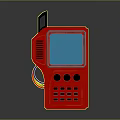 Red Handheld Device With Blue Screen Control Buttons And Colorful Cables