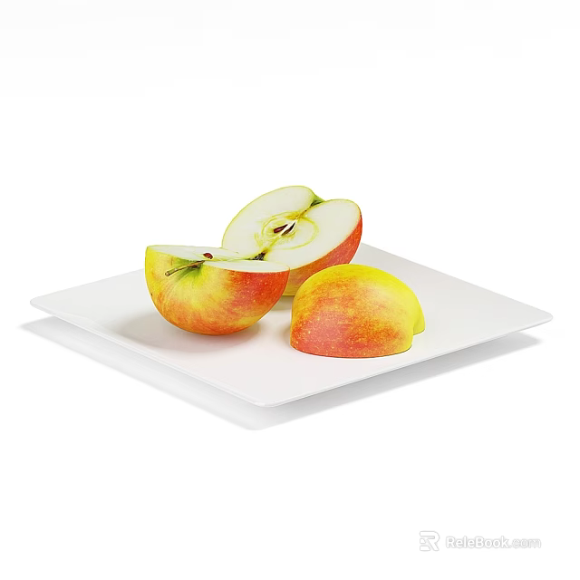 Fresh Red And Yellow Apples Sliced On White Square Plate 3d model