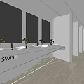 Modern Public Restroom Interior With Washbasins Mirrors And Green Plants Design