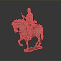 Man Riding Horse In Bronze Statue With Armor And Sword
