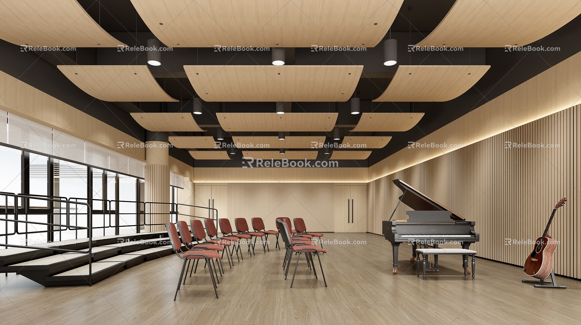 Modern Music Classroom Chorus Training Room 3d model