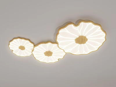 Three Flower Shaped Modern Ceiling Lights With White Lampshade And Wooden Center 3d model