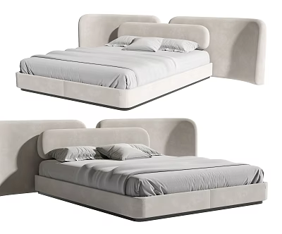 Modern Minimalist Double Bed with Curved Headboard and Light Tone Upholstery for Contemporary Bedroom 3d model