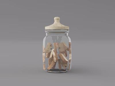Fresh Homemade Cookies in Clear Glass Jar With Wooden Lid 3d model