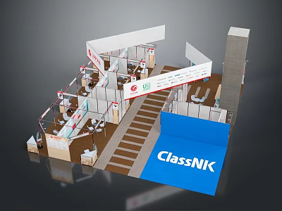 Modern Exhibition Booth Furniture With Tables Chairs And Display Elements 3d model