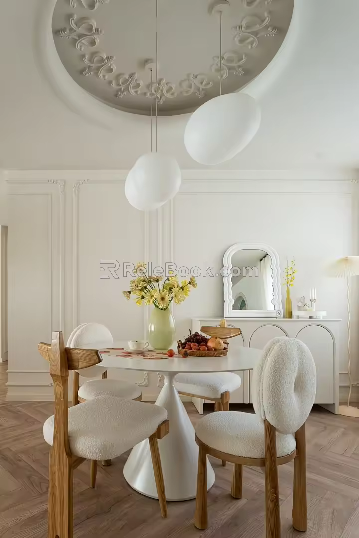 Modern Dining Table and Chair Combination Hongfu Cream 3d model