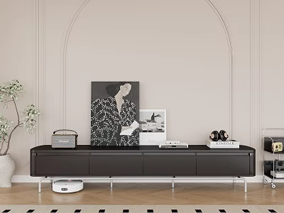 Sleek Dark Brown TV Stand With Slim Metal Legs For Cozy Minimalist Living Room Decor 3d model