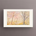 Landscape Painting With Pink Leaf Trees And Bare Branches Light Sky Ground 3d model