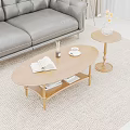 Wooden Oval Coffee Table with Open Book Coffee Cup and Side Table in Living Room