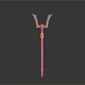 Yellow Weapon Polearm With Double Pronged Head And Blue Accent Long Handle