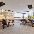 Chinese Style Furniture Showroom With Bright Interior Wooden Tables Chairs Display Shelves And Large Windows