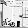 Vintage Background Wall With Retro Bicycle Red Vending Machine Neon Sign And String Lights