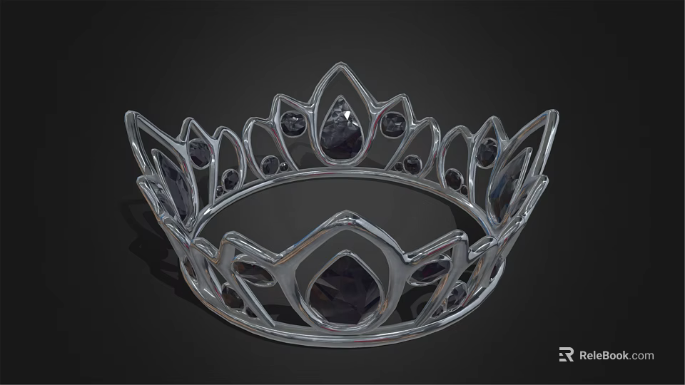 Silver Crown Jewelry with Dark Gemstones Elegant Vintage Design for Royalty Inspired Accessories 3d model 