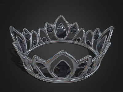 Silver Crown Jewelry with Dark Gemstones Elegant Vintage Design for Royalty Inspired Accessories 3d model