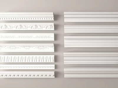 White Decorative Trim Moldings With Diverse Ornate And Plain Designs For Interior Decoration 3d model
