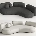 Modern Irregular Shaped Sofa with Curved Design and Soft Gray White Cushions 3d model