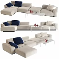 Light Colored Sofa With Blue Pillows And Coffee Table Set With Red Decor Items 3d model