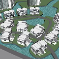 Modern Residential Community Design With White Buildings Water Channels Green Spaces And Roads