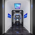 KTV Corridor with Starry Sky Ceiling Blue Glowing Screens and Modern Tech Design