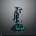 Fantasy Woman In Elaborate Outfit With Magic Staff And Green Energy Effects