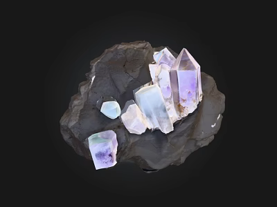 Natural Rough Dark Stone With Purple White Transparent Angular Crystals 3d model