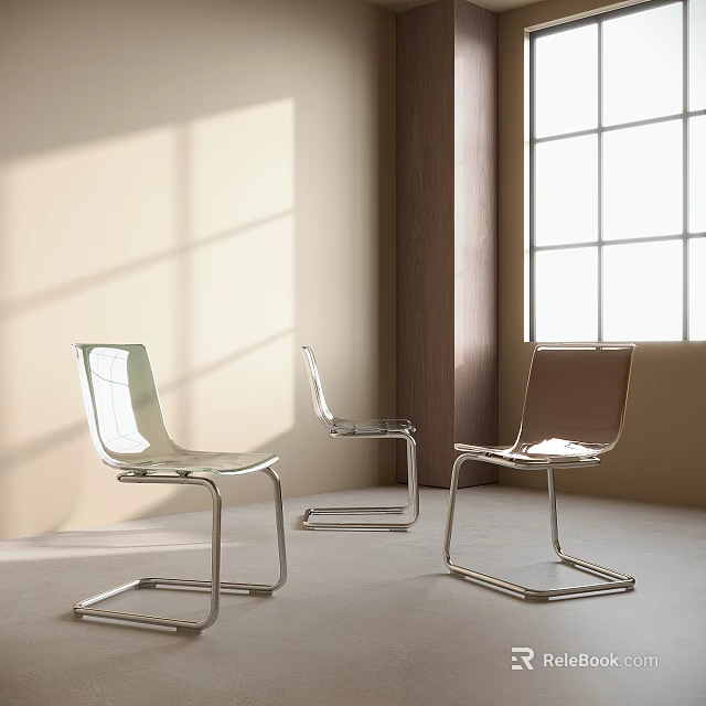 Modern Transparent Office Chair with Metal Frame and Natural Light in Room 3d model 