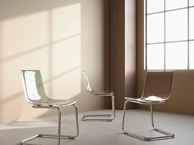 Modern Transparent Office Chair with Metal Frame and Natural Light in Room 3d model