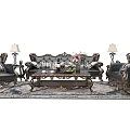 Classic European Style Sofa And Coffee Table Set With Carved Frame And Decorative Pillows