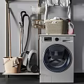 Bathroom Storage Rack With Washing Machine Mop Vacuum Cleaner And Storage Baskets 3d model