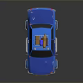 Blue Car With Luggage On Roof And Yellow Wheels In Cartoon Design