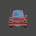 Cartoon Style Red Car With Number 8 Transparent Windows And Small Antenna