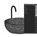 Elegant Round Dark Textured Stone Washbasin With Modern Black Faucet