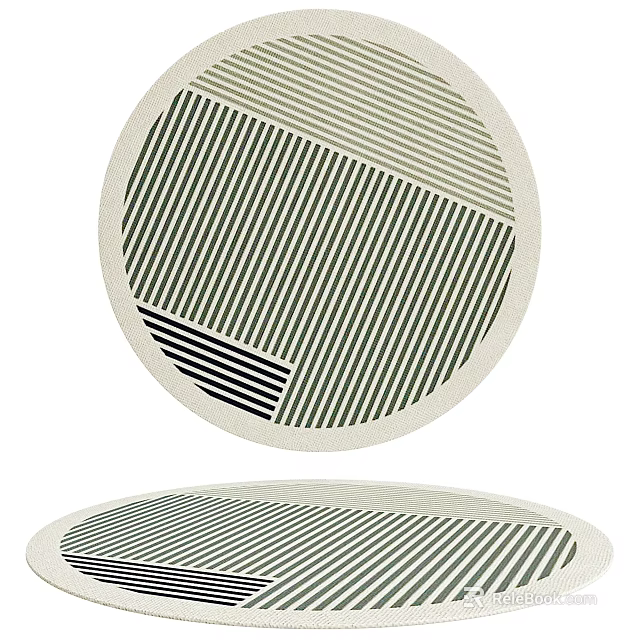 Modern Round Rug With Black And White Geometric Striped Pattern For Home Decor 3d model 