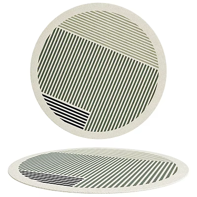 Modern Round Rug With Black And White Geometric Striped Pattern For Home Decor 3d model