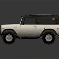 Vintage Off Road Vehicle Featuring White Body Blue Roof Large Tires And Rugged Design