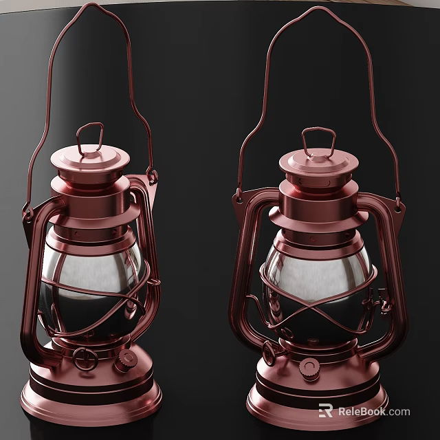 Vintage Copper Outdoor Lanterns with Glass Shade Metal Frame and Handle 3d model 