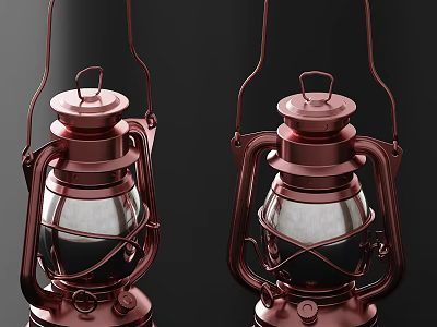 Vintage Copper Outdoor Lanterns with Glass Shade Metal Frame and Handle 3d model