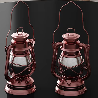 Vintage Copper Outdoor Lanterns with Glass Shade Metal Frame and Handle 3d model